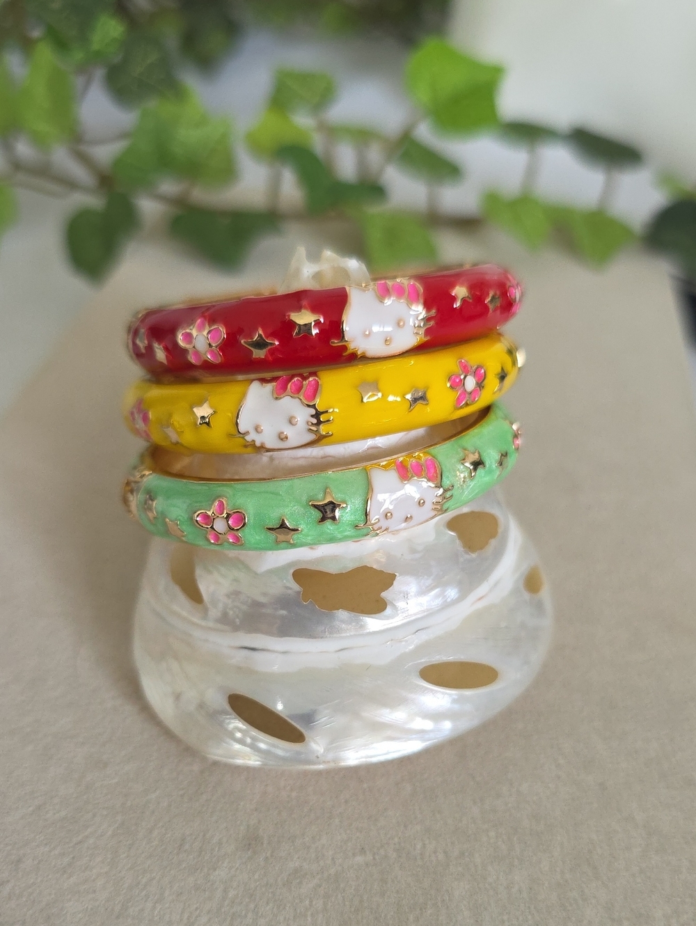 Gold Filled Hello Kitty Enamel Hinge Clamper Bracelet Child Size